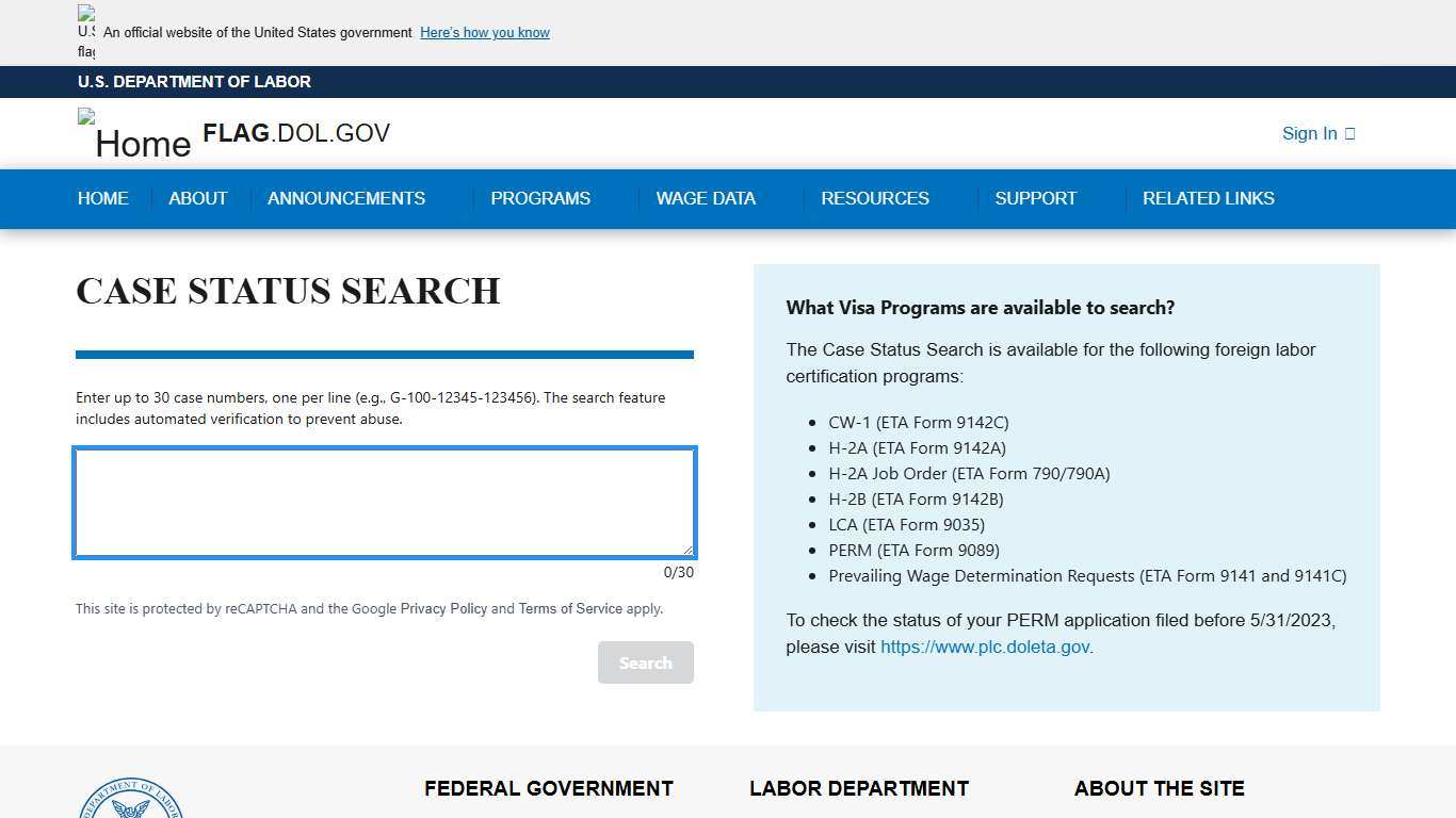 Case Status Search Flag.dol.gov
